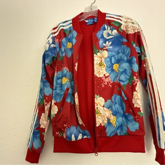 Adidas Red and Blue Floral Print Jacket Size XS - Picture 8 of 15